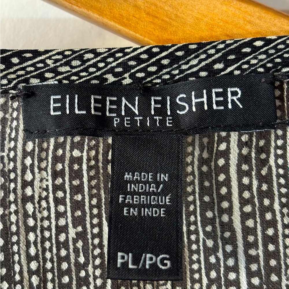 Eileen Fisher Black & Off White Dot/Dash Silk Blouse - Picture 3 of 11